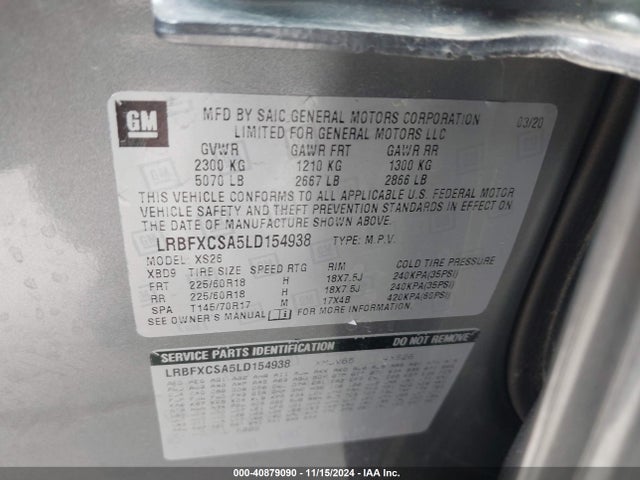 LRBFXCSA5LD154938 Buick Envision Fwd Essence