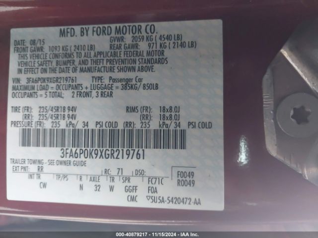 3FA6P0K9XGR219761 Ford Fusion Titanium