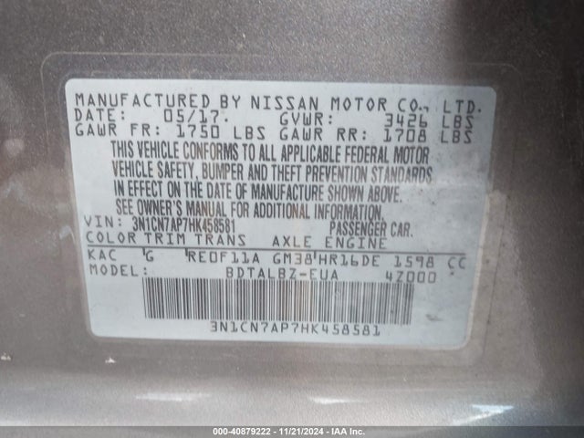 Nissan Versa 1.6 Sv 2017 3N1CN7AP7HK458581 Image 9