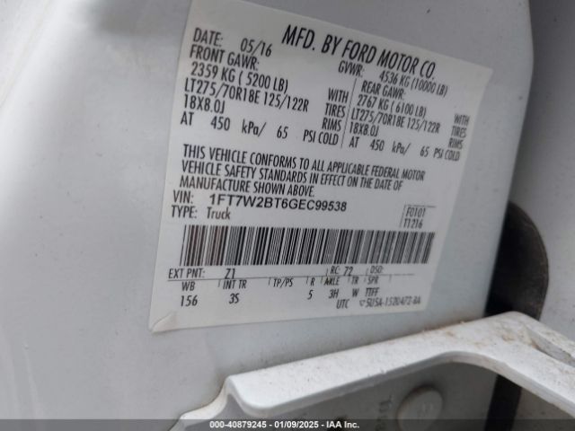 1FT7W2BT6GEC99538 Ford F-250 Xlt