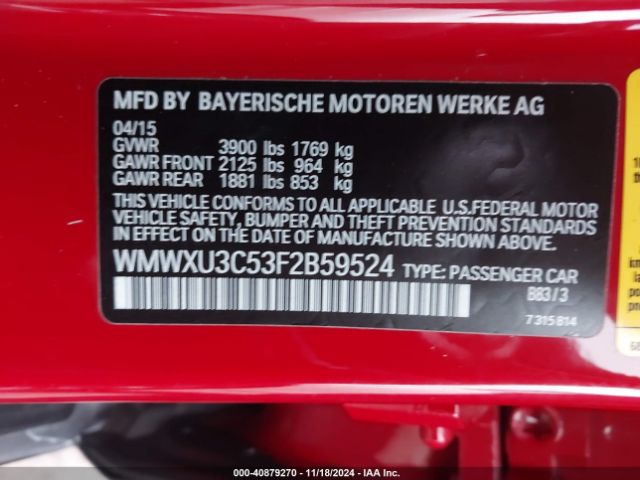 WMWXU3C53F2B59524 Mini Hardtop Cooper S