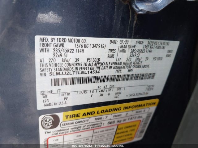 5LMJJ2LT1LEL14534 Lincoln Navigator Reserve