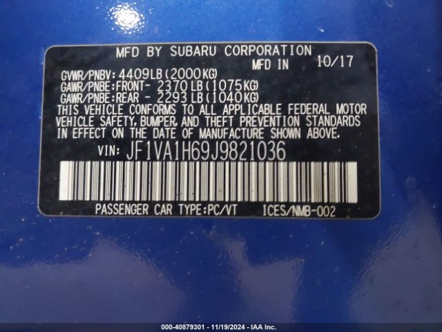 JF1VA1H69J9821036 Subaru Wrx Limited