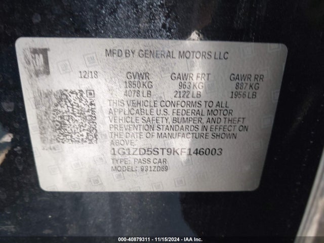 1G1ZD5ST9KF146003 Chevrolet MALIBU LT