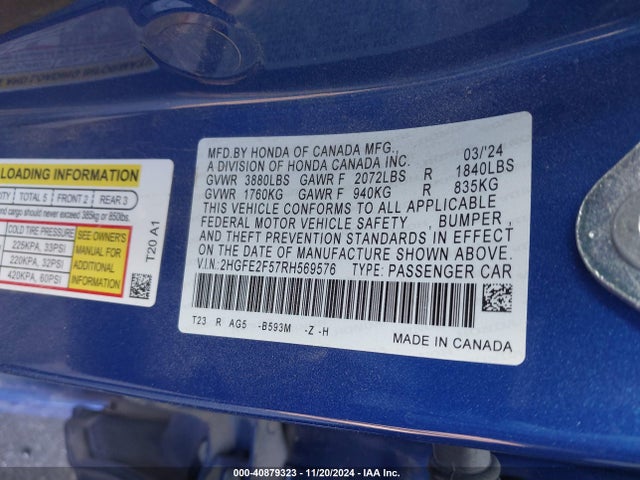 Honda Civic Sport 2024 2HGFE2F57RH569576 Image 9