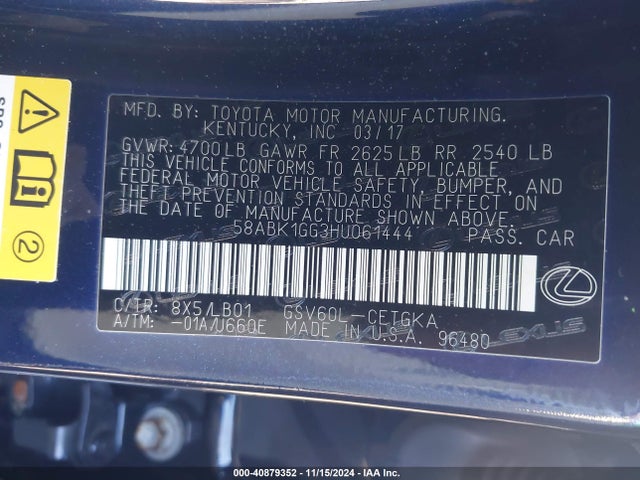 58ABK1GG3HU061444 Lexus ES 350