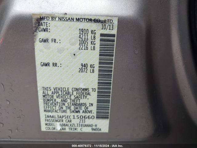 Nissan Altima 2.5 Sl 2014 1N4AL3AP5EC150660 Image 9