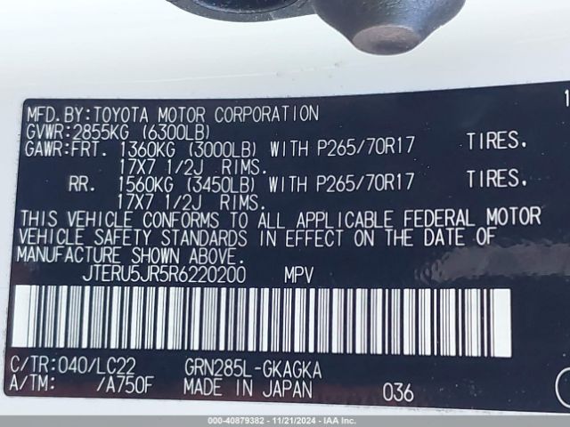 JTERU5JR5R6220200 Toyota 4runner Trd Off Road Premium