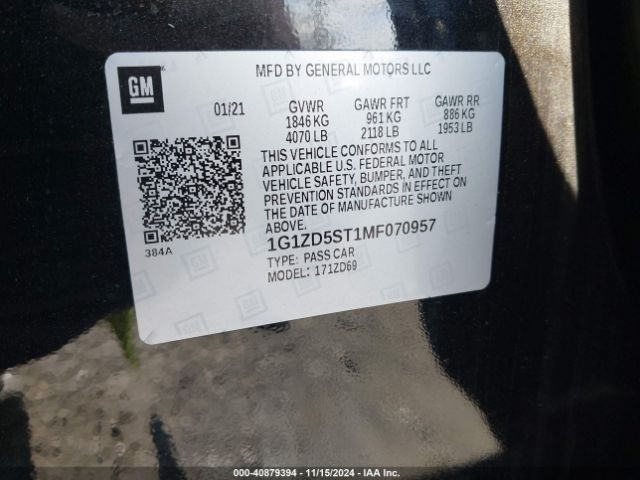 1G1ZD5ST1MF070957 Chevrolet Malibu Fwd Lt