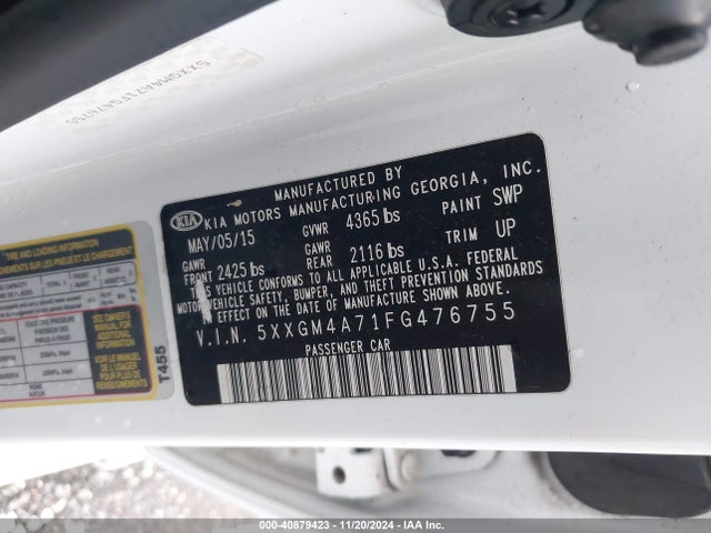 Aukcja sprzedaży 2015 Kia Optima Lx, vin: 5XXGM4A71FG476755, numer aukcji: 40879423