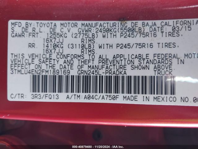 3TMLU4EN2FM189169 Toyota Tacoma Base V6