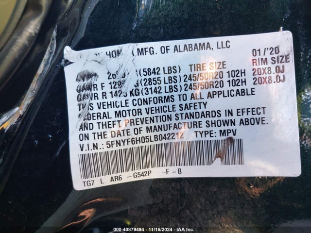 Honda Pilot Awd Elite 2020 5FNYF6H05LB042212 Image 9