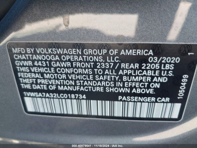 1VWSA7A32LC018734 Volkswagen Passat 2.0t Se