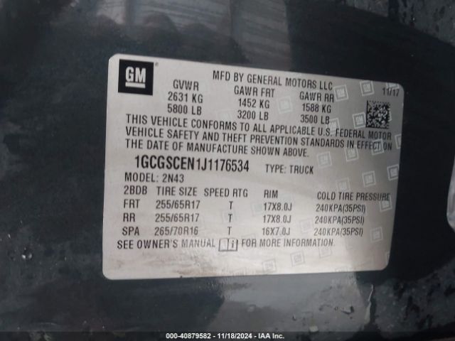 1GCGSCEN1J1176534 Chevrolet Colorado Lt