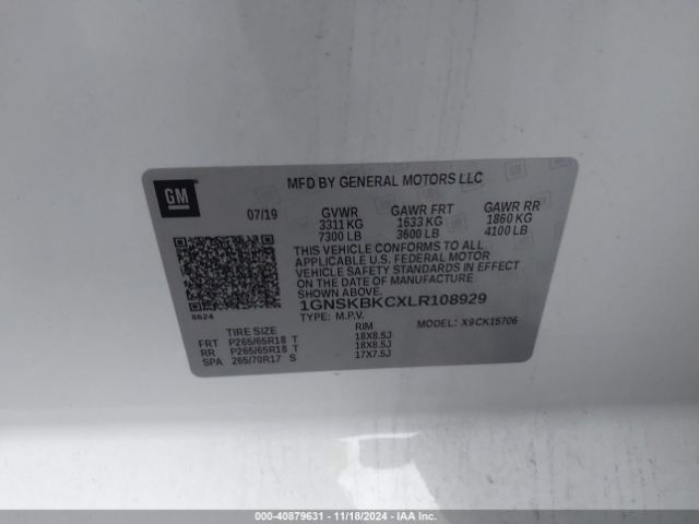 1GNSKBKCXLR108929 Chevrolet Tahoe 4wd Lt