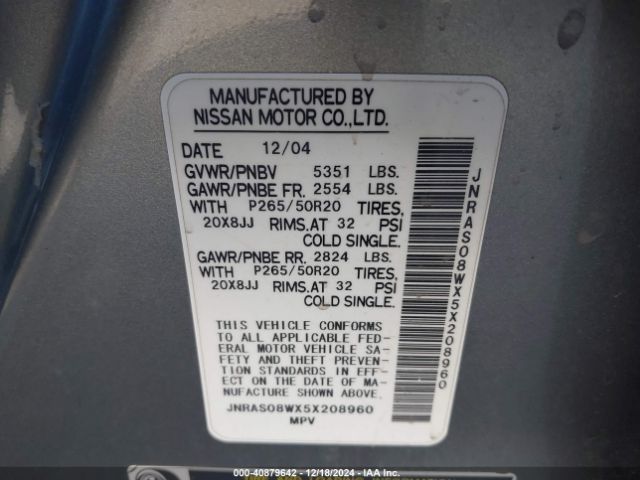 2005 INFINITI FX35 JNRAS08WX5X208960 Photo 8