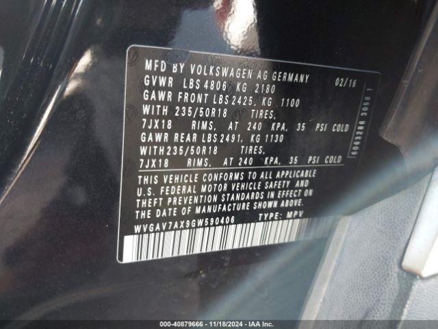 2016 VOLKSWAGEN TIGUAN WVGAV7AX9GW590406 Photo 8