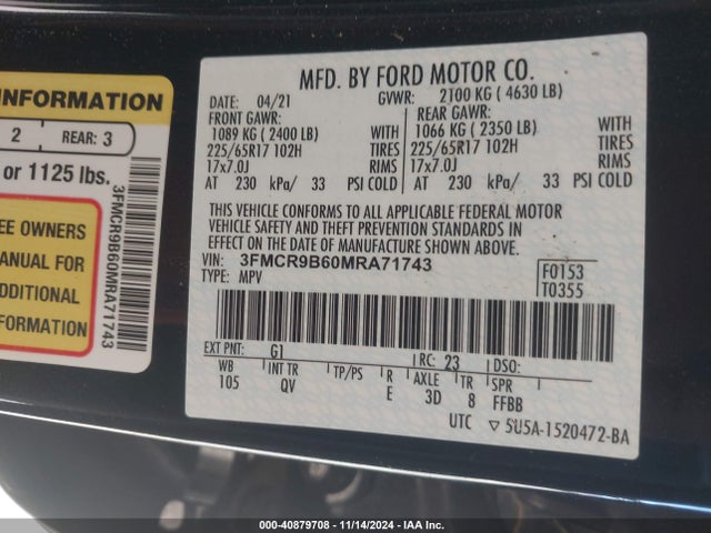 Ford Bronco Sport Big Bend 2021 3FMCR9B60MRA71743 Image 9