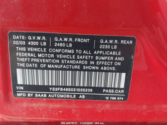 2003 SAAB 9-3 YS3FB49S031035239 Photo 8
