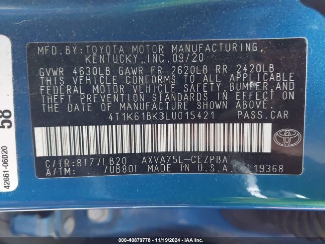 4T1K61BK3LU015421 Toyota Camry Xse Awd