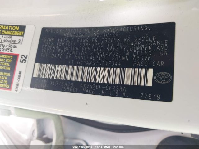 4T1G11AK6PU747344 Toyota CAMRY SE