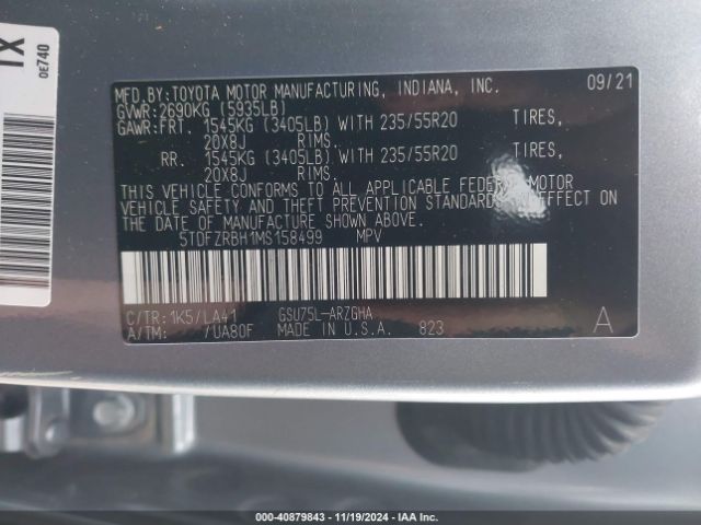 5TDFZRBH1MS158499 Toyota Highlander Platinum
