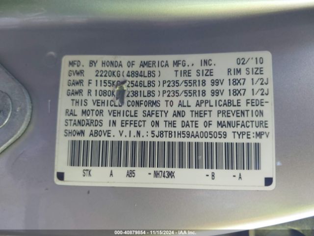 2010 ACURA RDX 5J8TB1H59AA005059 Photo 8