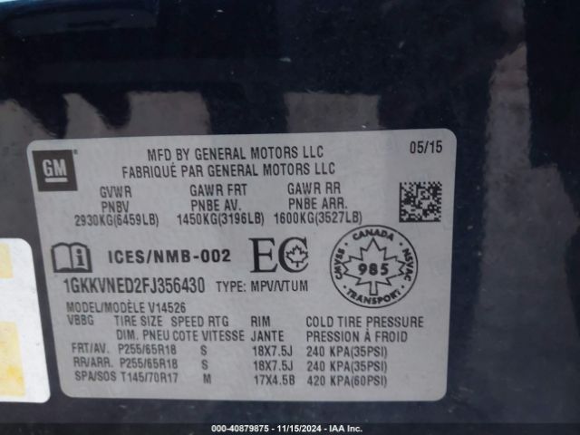 1GKKVNED2FJ356430 GMC Acadia Sle-1