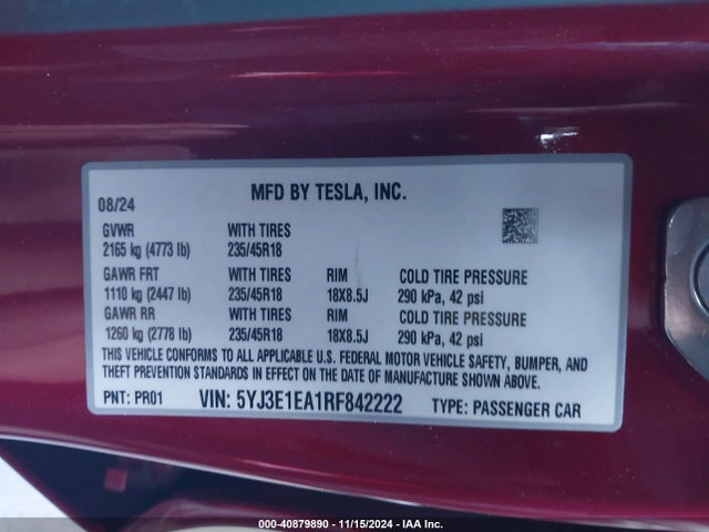 2024 TESLA MODEL 3 5YJ3E1EA1RF842222 Photo 8