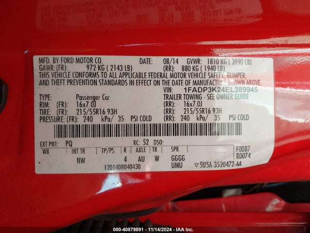 Ford FOCUS SE 2014 1FADP3K24EL389945 Image 9