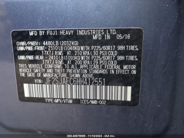 JF2SJAEC6HH412551 Subaru Forester 2.5i Premium