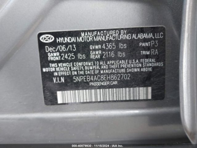 5NPEB4AC8EH862702 Hyundai SONATA GLS