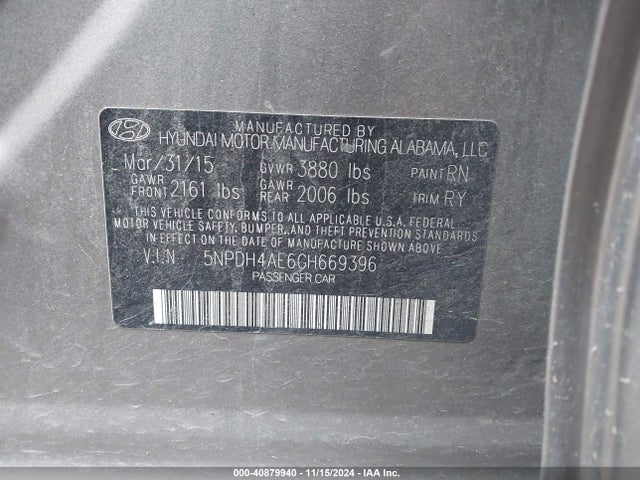 Hyundai Elantra Value Edition 2016 5NPDH4AE6GH669396 Image 9