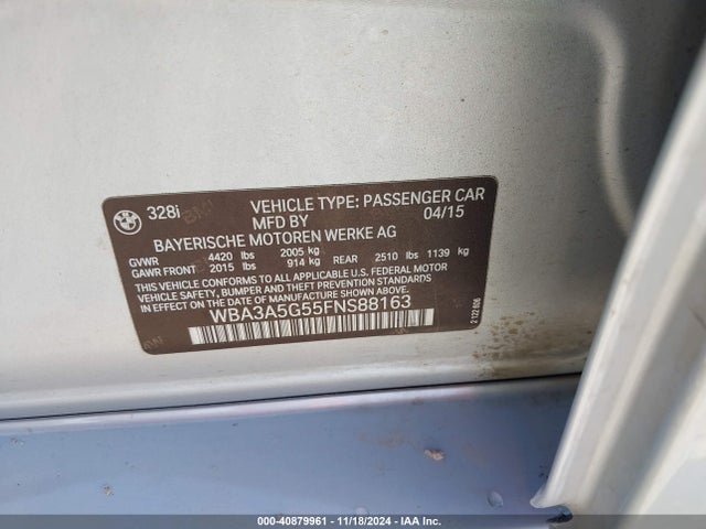 BMW 328I 2015 WBA3A5G55FNS88163 Image 9