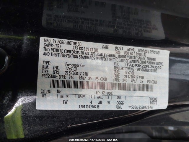 Ford FOCUS SE 2015 1FADP3K22FL293510 Image 9