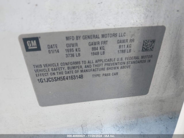 Chevrolet Sonic Lt Auto 2014 1G1JC5SH5E4163148 Image 9