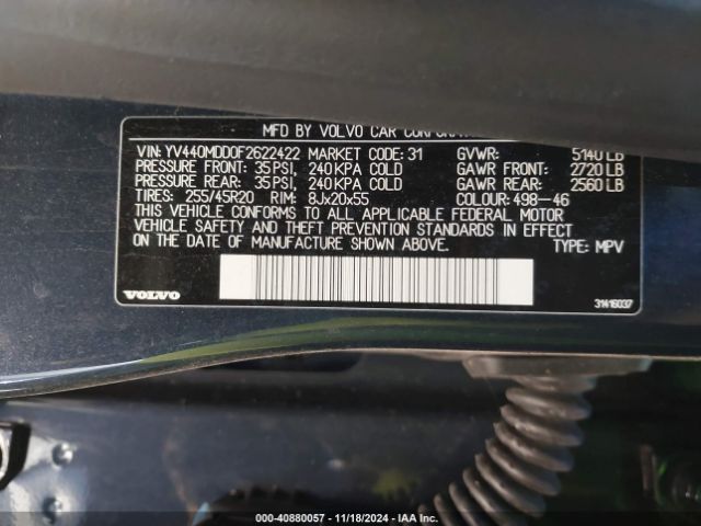 YV440MDD0F2622422 Volvo Xc60 T5 Platinum