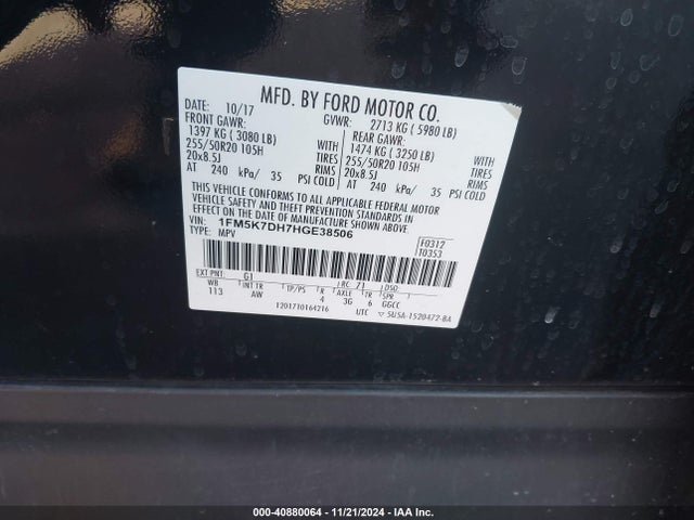Ford EXPLORER XLT 2017 1FM5K7DH7HGE38506 Image 9