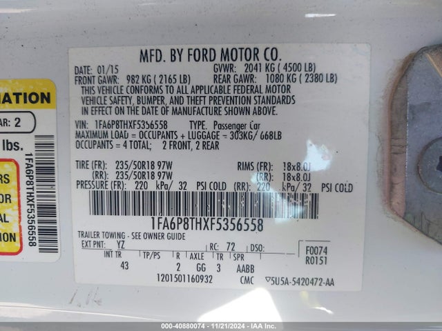 Ford Mustang Ecoboost 2015 1FA6P8THXF5356558 Image 9