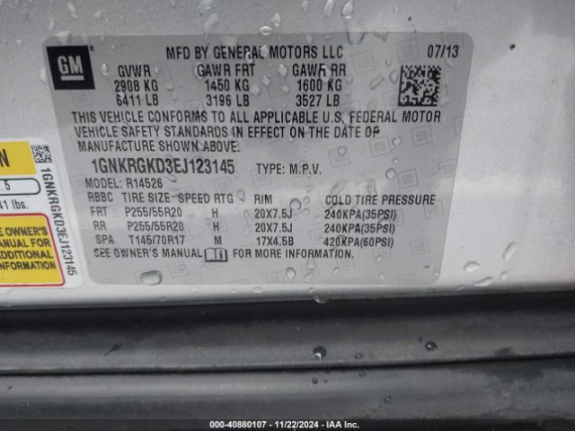 1GNKRGKD3EJ123145 Chevrolet Traverse 1lt