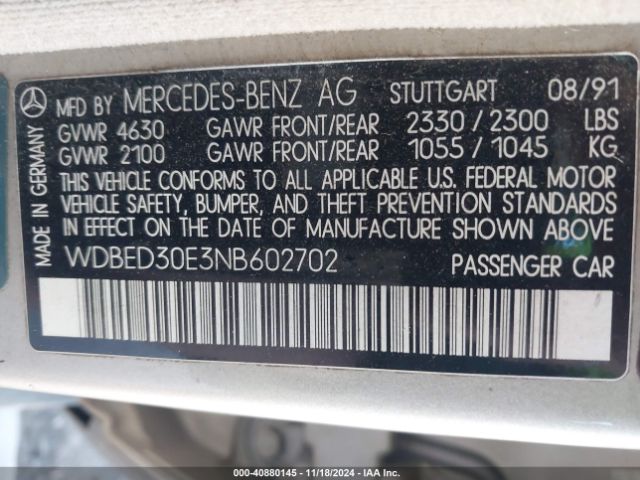 1992 MERCEDES-BENZ 300 WDBED30E3NB602702 Photo 8