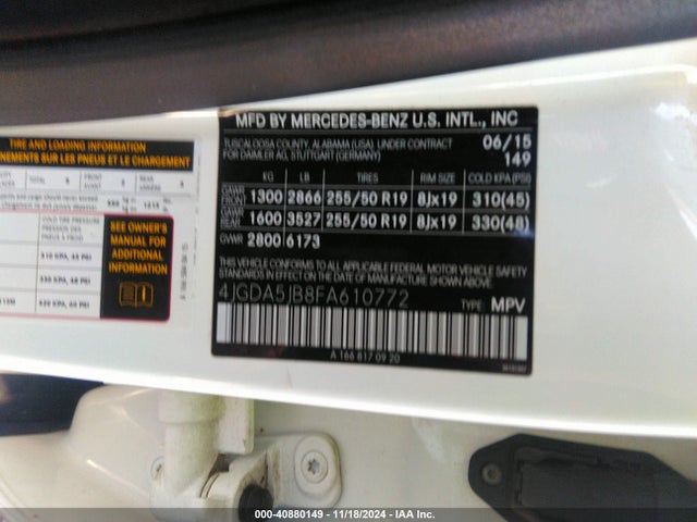 4JGDA5JB8FA610772 Mercedes-Benz ML 350