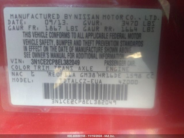 3N1CE2CP8EL382049 Nissan Versa Note S Plus