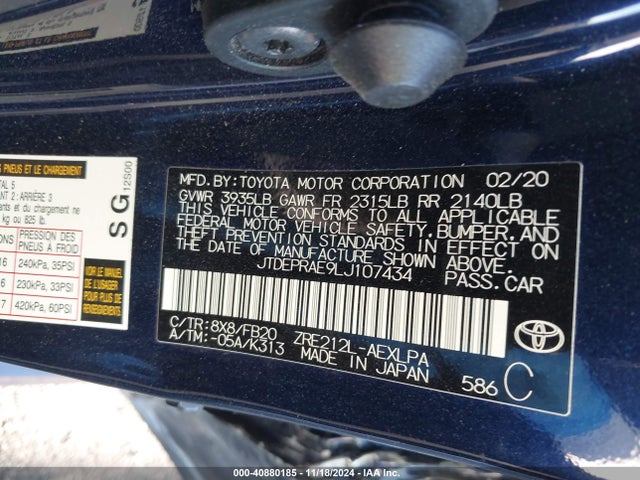 Toyota COROLLA LE 2020 JTDEPRAE9LJ107434 Image 9