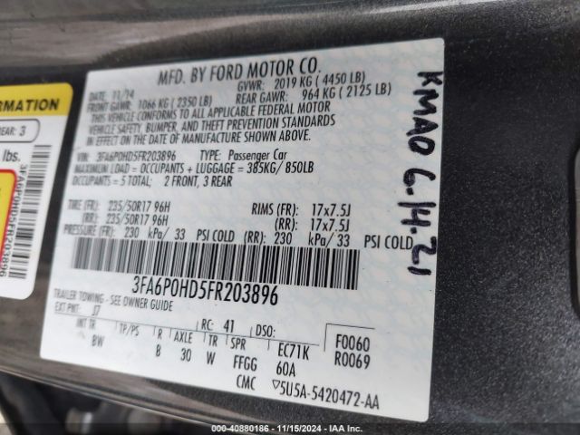 3FA6P0HD5FR203896 Ford FUSION SE