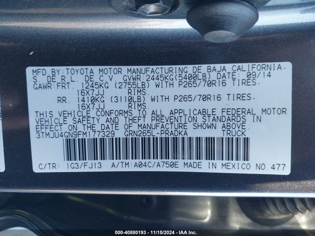 Toyota Tacoma Double Cab Prerunner 2015 3TMJU4GN9FM177329 Image 9