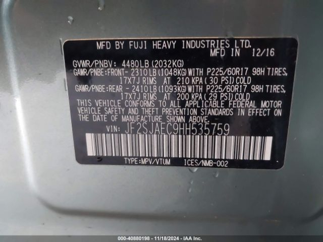 JF2SJAEC9HH535759 Subaru Forester 2.5i Premium
