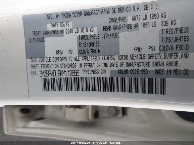 3MZBPADL9KM112856 Mazda Mazda3 Preferred Package