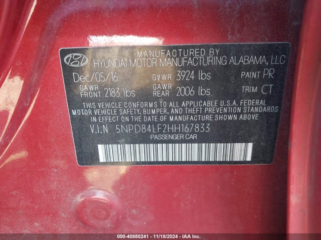Hyundai Elantra Value Edition 2017 5NPD84LF2HH167833 Image 9
