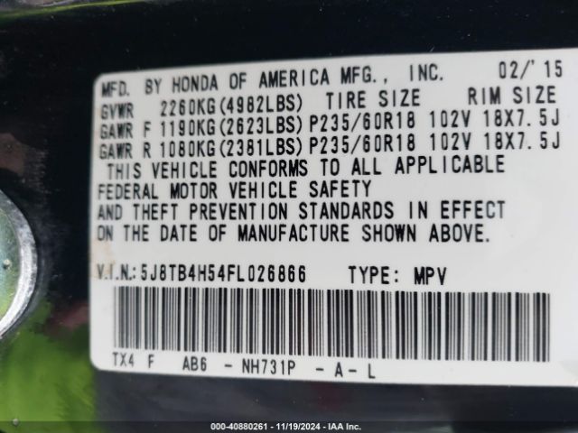 5J8TB4H54FL026866 Acura RDX